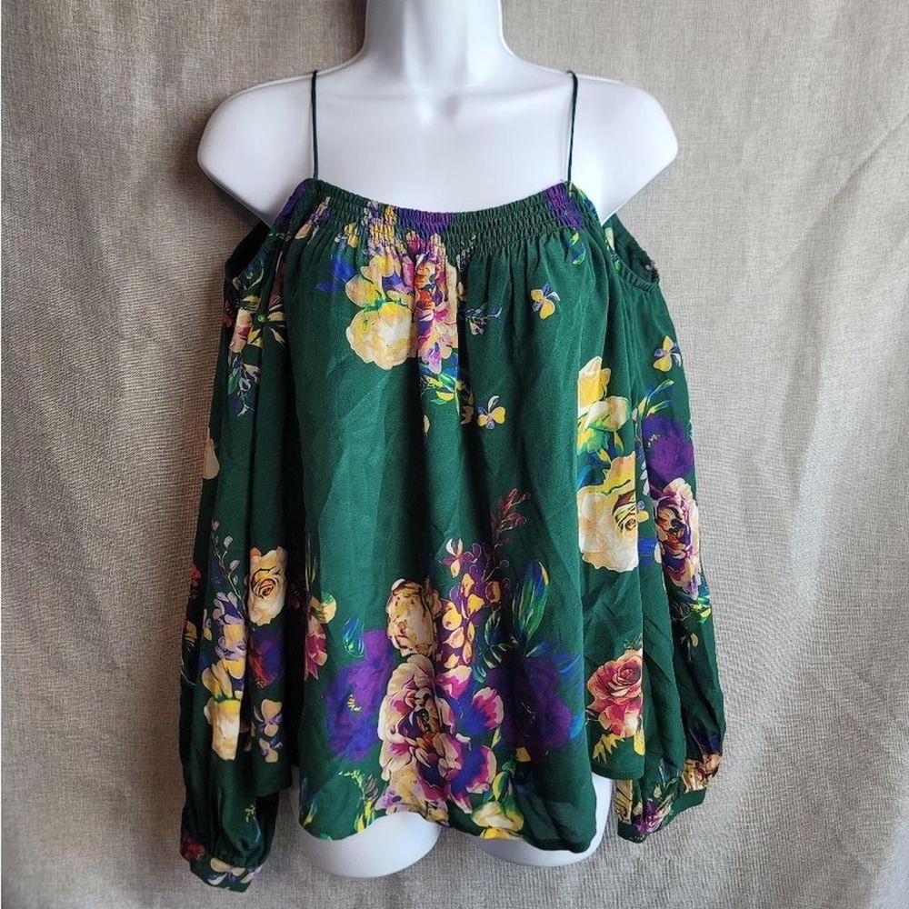 Anthropologie Maeve Emerald Floral Off Shoulder Blouse
